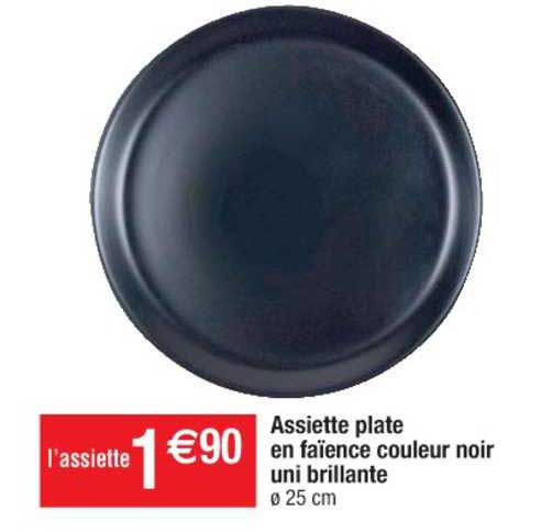 assiette plate en faïence couleur noir uni brillante