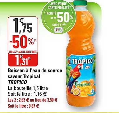 boisson à l'eau de source saveur tropical tropico