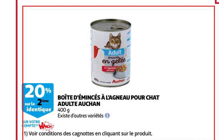 boîte d'émincés à l'agneau pour chat adulte auchan