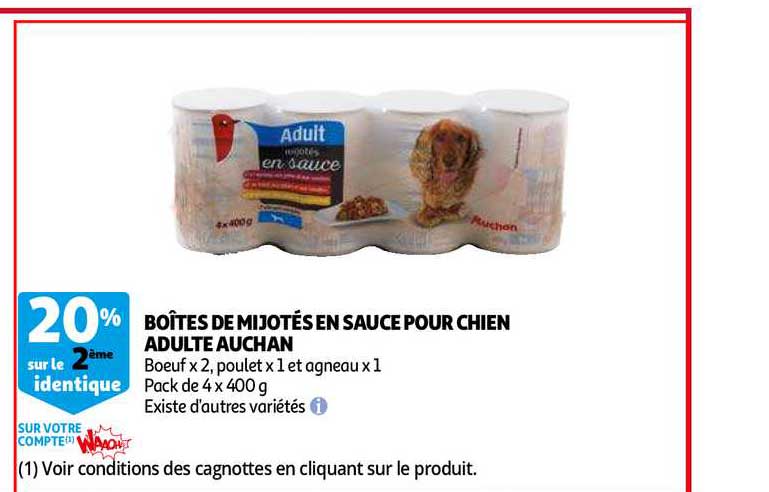 boîtes de mijotés en sauce pour chien adulte auchan