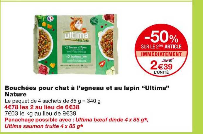 bouchées pour chat à l'agneau et au lapin "ultima" nature
