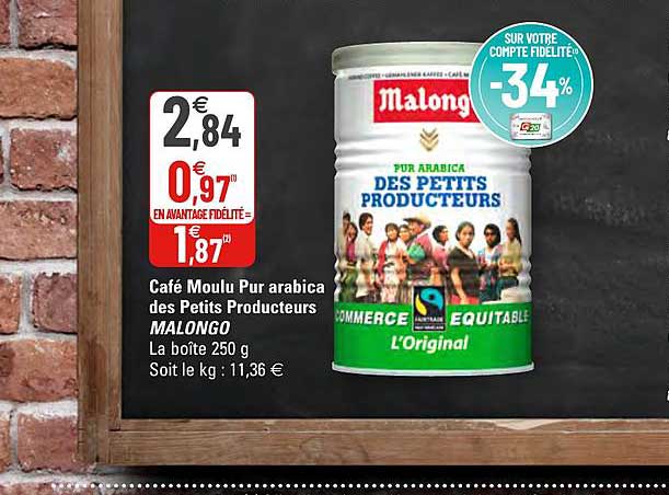 café moulu pur arabica des petits producteurs malongo