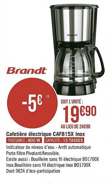Cafetière électrique Caf815x Inox Brandt
