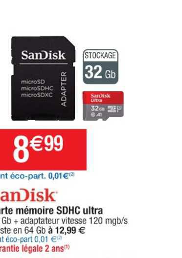 carte mémoire sdhc ultra sandisk