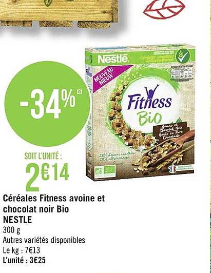 Céréales Fitness Avoine Et Chocolat Noir Bio Nestlé