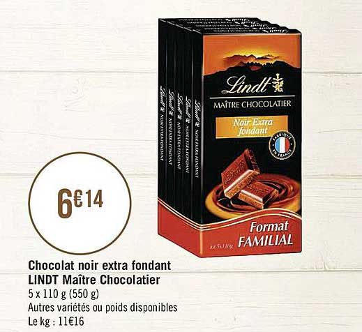 chocolat noir extra fondant lindt maître chocolatier