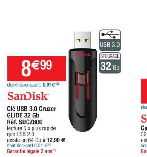 clé usb 3.0 cruzer glide 32 gb sandisk