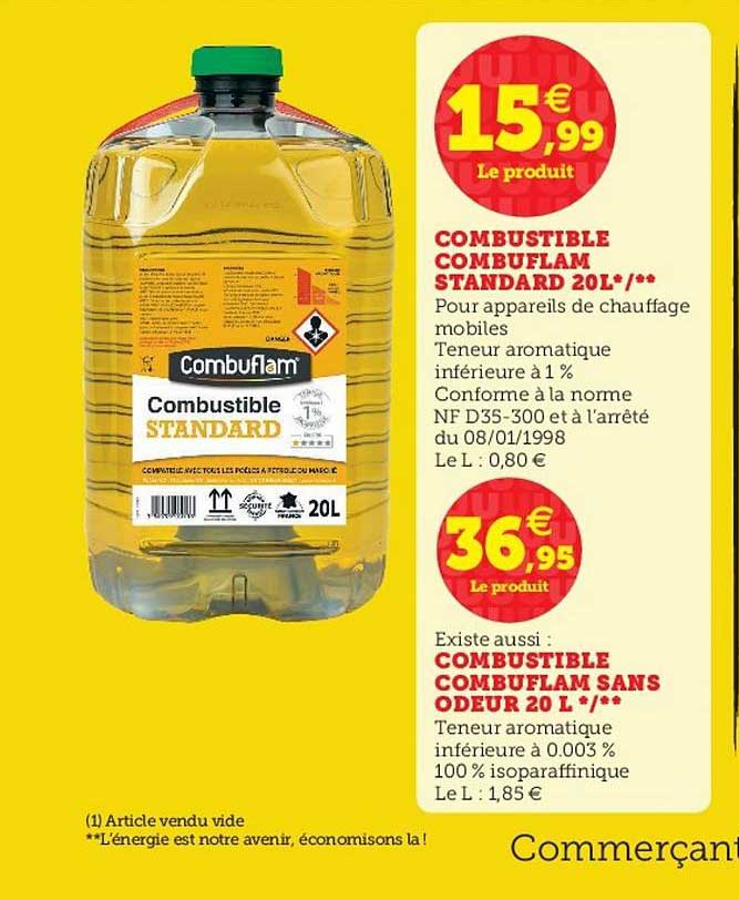 Combustible Combuflam Standard 20 L, Combustible Combuflam Sans Odeur 20 L