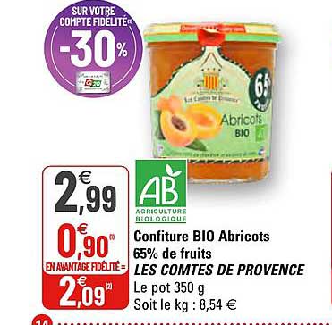 confiture bio abricots 65% de fruits les comtes de provence