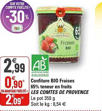 confiture bio fraises 65% teneur en fruits les comtes de provence