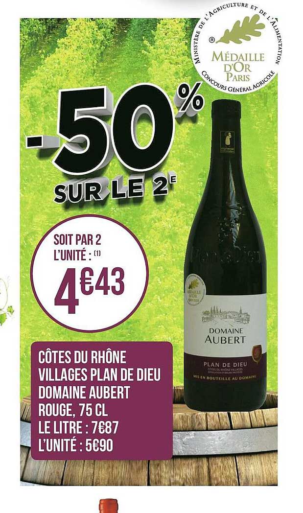 côte du rhône villages plan de dieu domaine aubert rouge, 75 cl