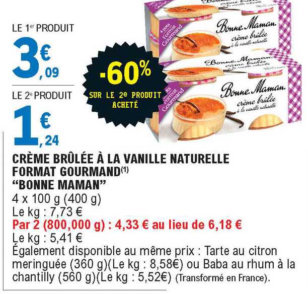 crème brûlée à la vanille naturelle format gourmand "bonne maman"