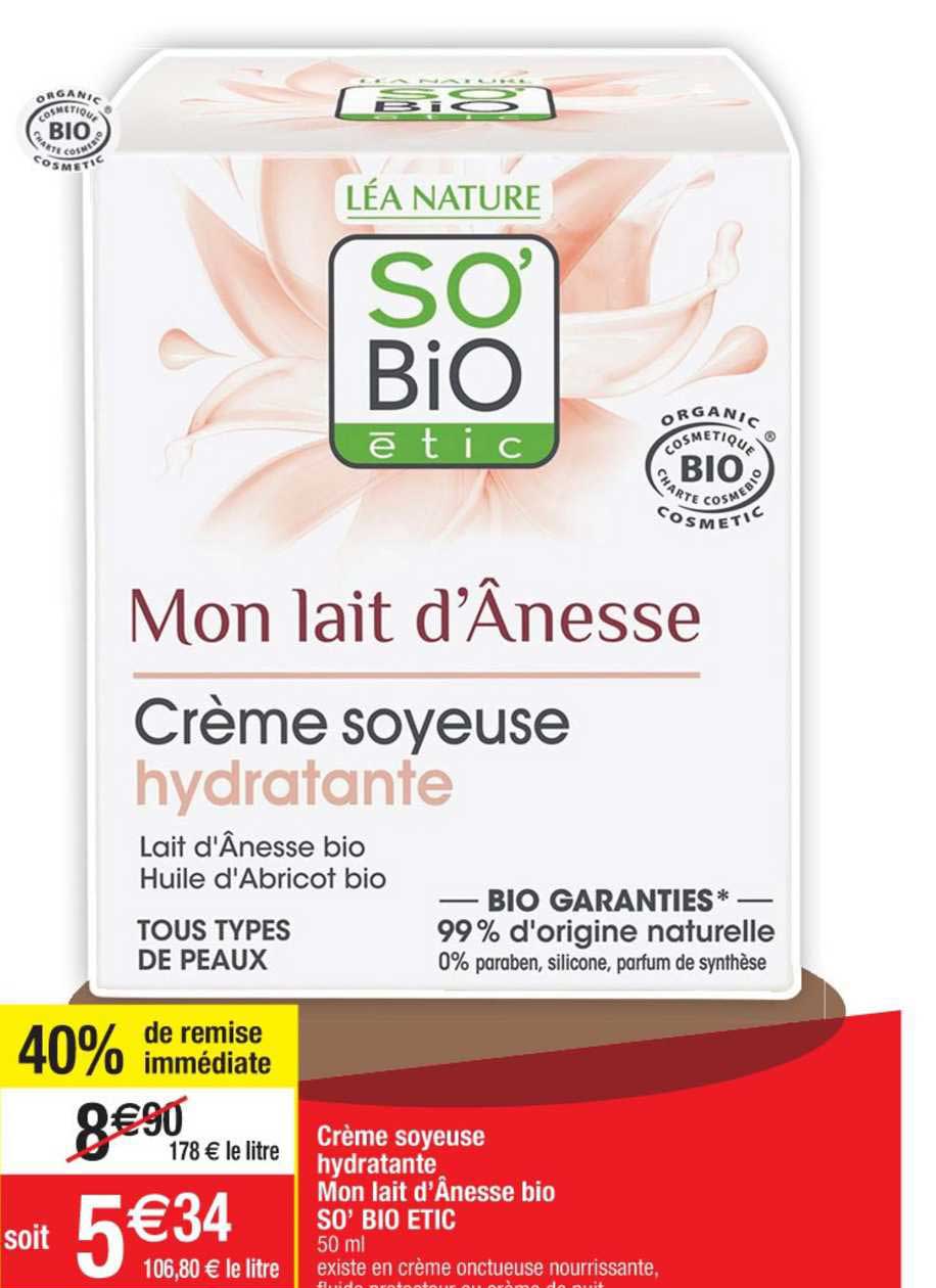 crème soyeuse hydrante mon lait d'ânesse bio so'bio étic