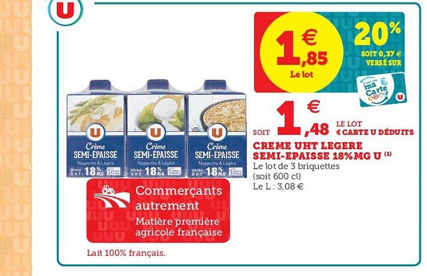 crème uht légère semi-épaisse 18% mg u