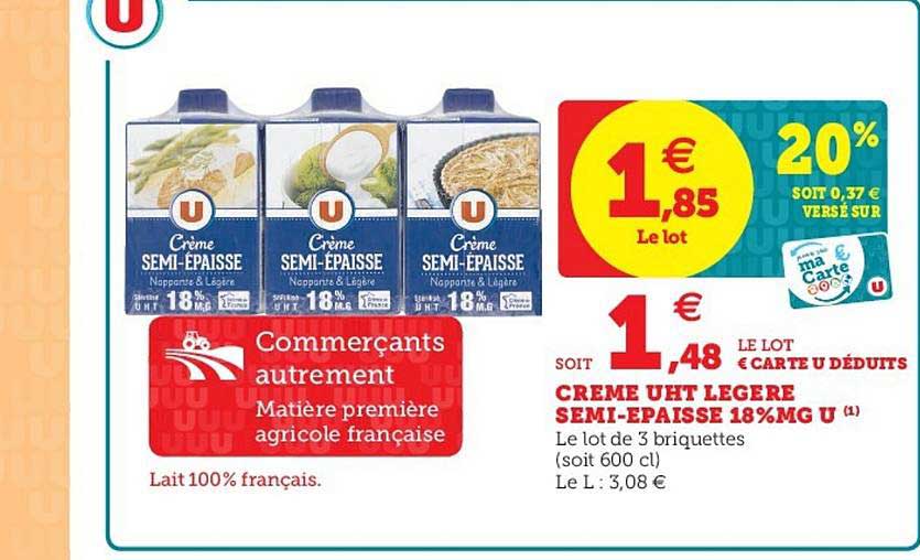 crème uht légère semi-épaisse 18% mg u