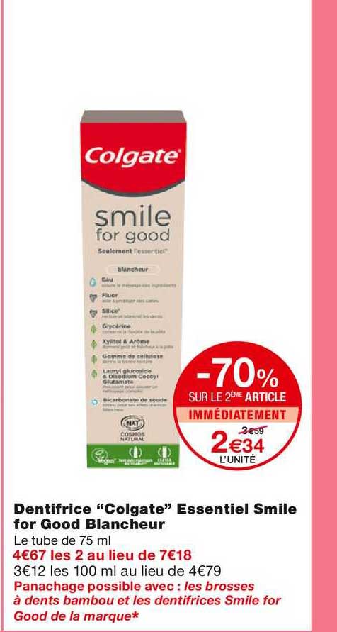 dentifrice "colgate" essentiel smile for good blancheur