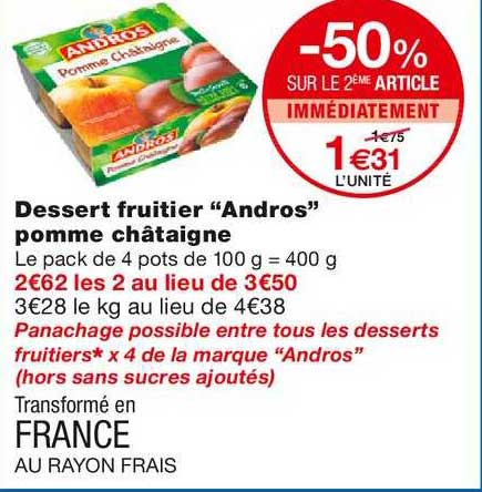 Dessert Fruitier "andros" Pomme Châtaigne