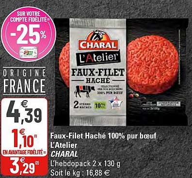 faux-filet haché 100% pur bœuf l'atelier charal