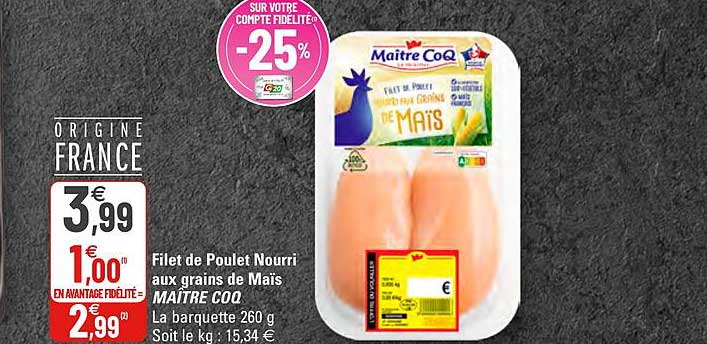 filet de poulet nourri aux grains de maïs maître coq