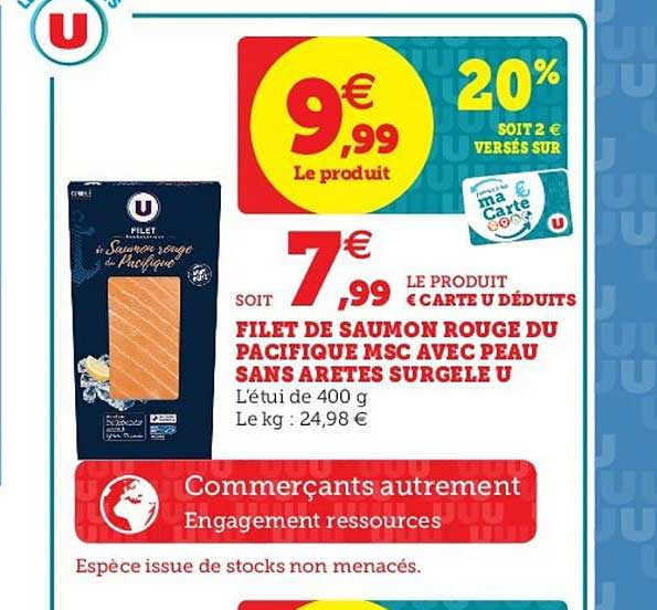 filet de saumon rouge du pacifique msc avec peau sans arêtes surgelé u