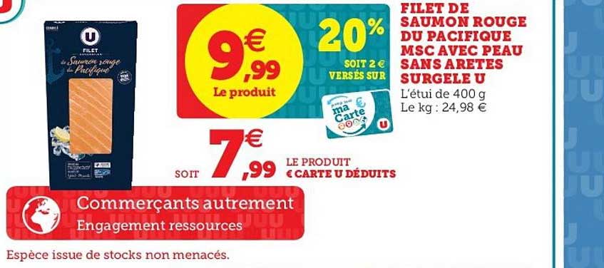 filet de saumon rouge du pacifique msc avec peau sans arêtes surgelé u