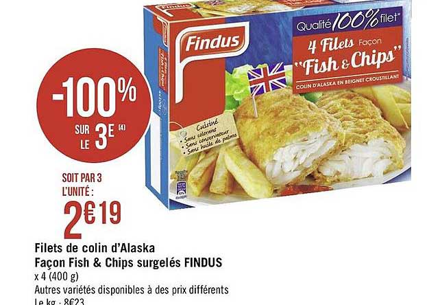filets de colin d'alaska façon fish & chips surgelés findus