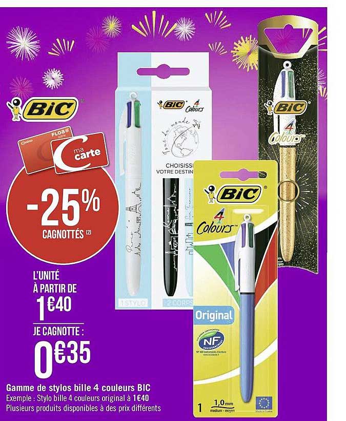 Gamme De Stylos Bille 4 Couleurs Bic