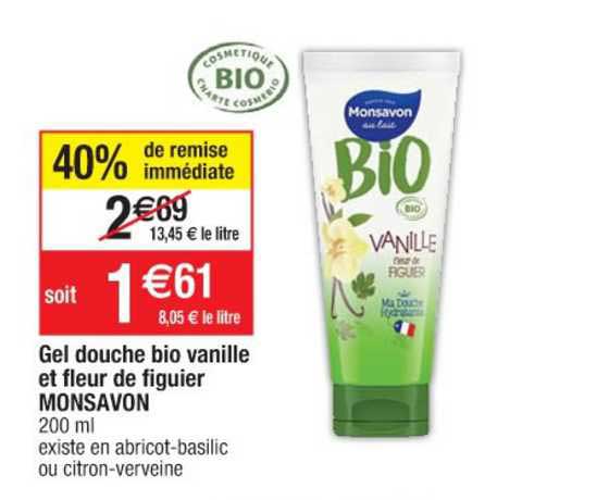gel douche bio vanille et fleur de figuier monsavon