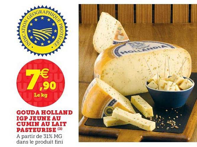 gouda holland igp jeune au cumin au lait pasteurisé