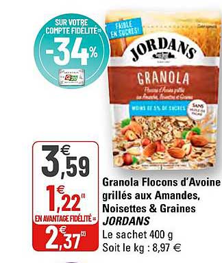 granola flocons d'avoine grillés au amandes, noisettes & graines jordans