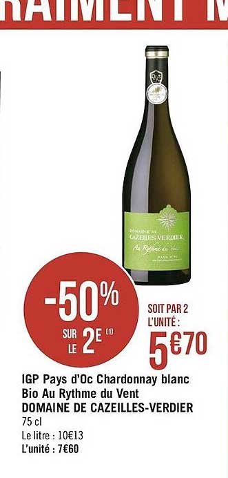 igp pays d'oc chardonnay blanc bio au rythme du vent domaine de cazeilles-verdier