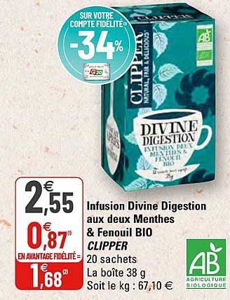 Infusion Divine Digestion Aux Deux Menthes & Fenouil Bio Clipper