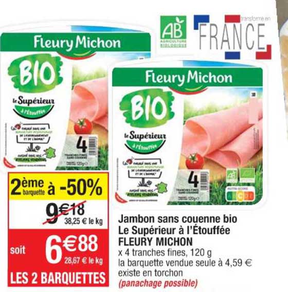 jambon sans couenne bio le supérieur à l'étouffée fleury michon
