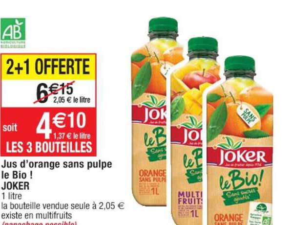 Jus D'orange Sans Pulpe Le Bio ! Joker