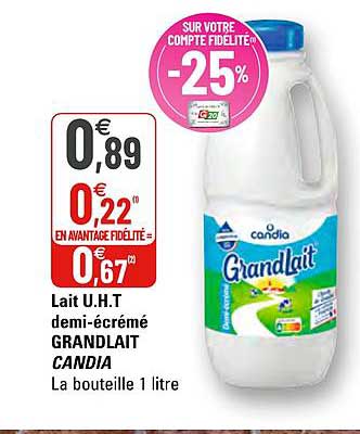 lait u.h.t. demi-écrémé grandlait candia