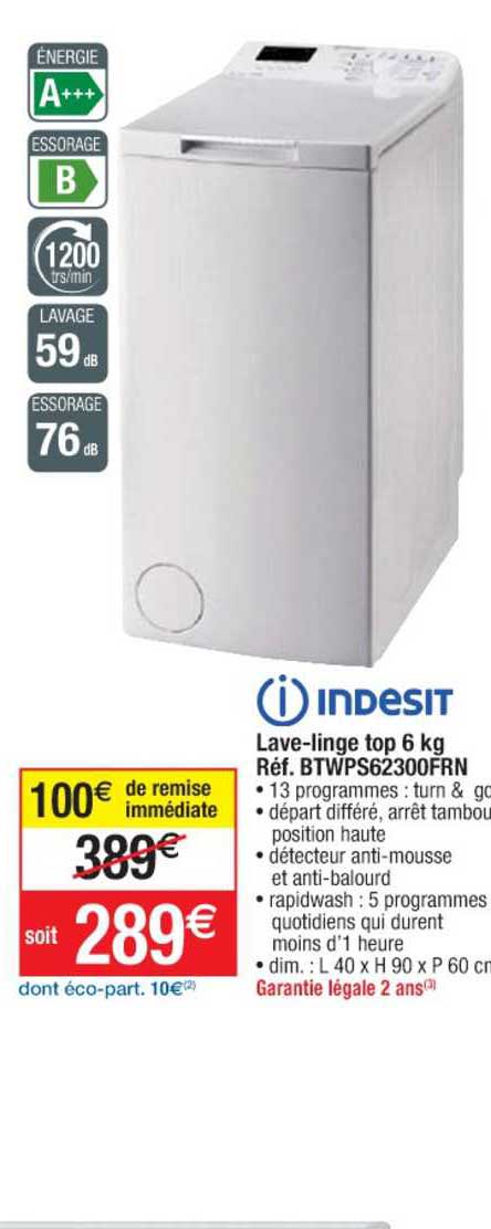 lave-linge top 6kg indesit