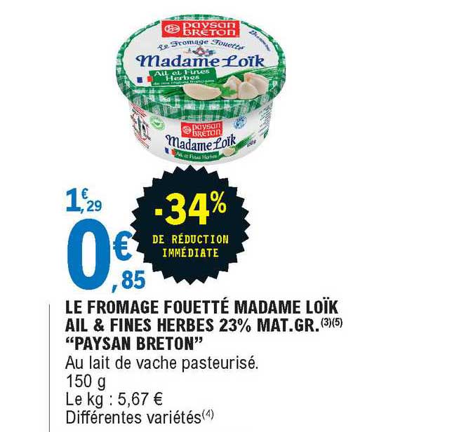 le fromage fouetté madame loïk ail & fines herbes 23% mat. gr. "paysan breton"