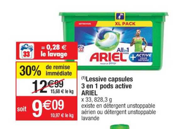 Lessive Capsules 3 En 1 Pods Active Ariel