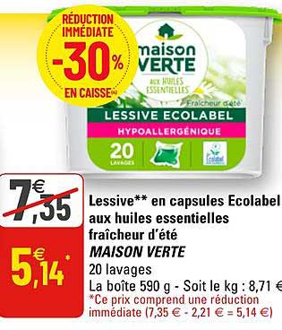 lessive en capsules ecolabel aux huiles essentielles fraîcheur d'été maison verte