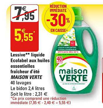 lessive liquide ecolabel aux huiles essentielles fraîcheur d'été maison verte