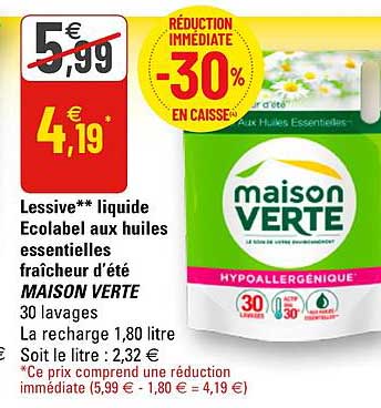 lessive liquide ecolabel aux huiles essentielles fraîcheur d'été maison verte