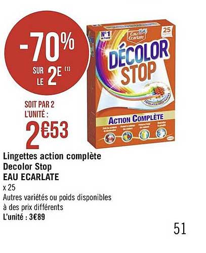 lingettes action complète decolor stop eau écarlate