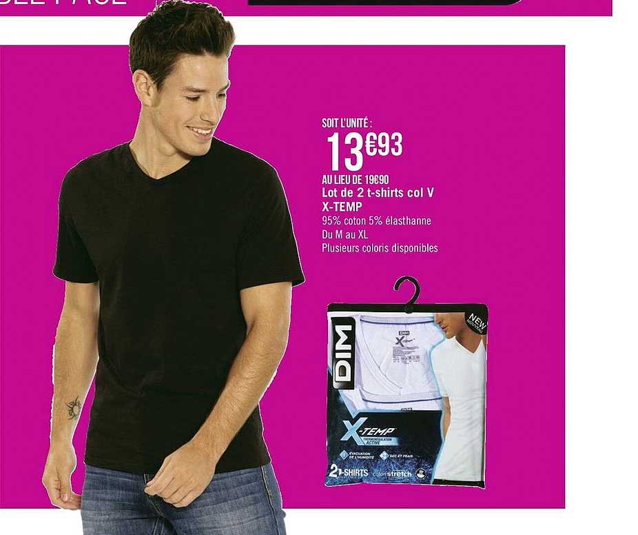 lot de 2 t-shirts col v x-temp dim