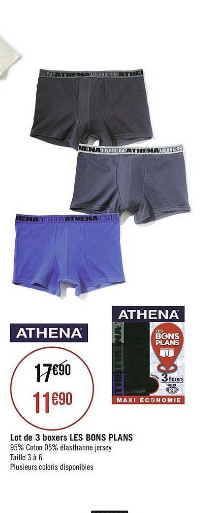 lot de 3 boxers les bons plans athena