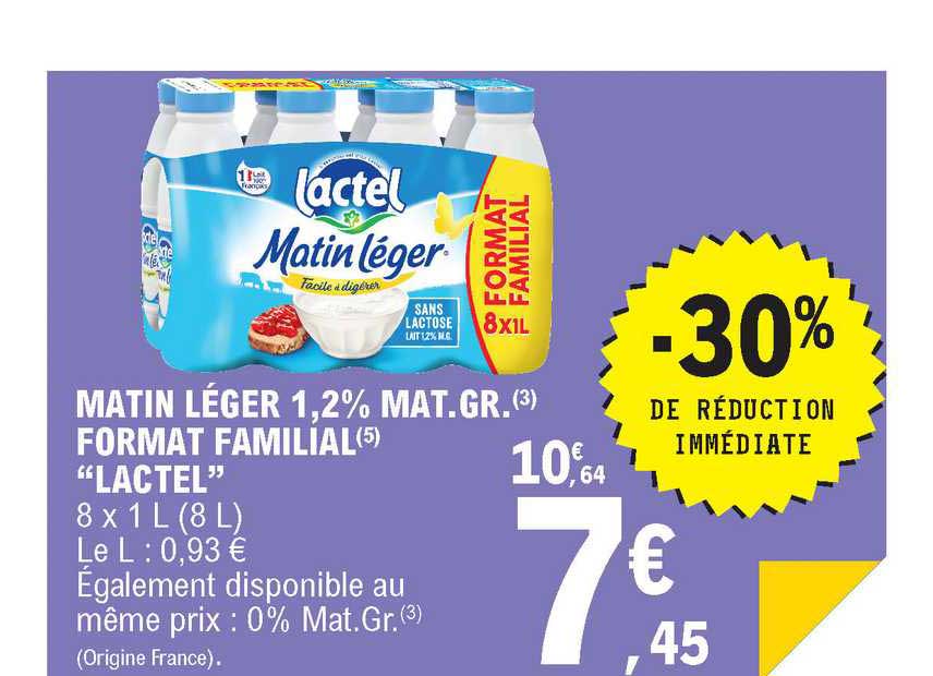 matin léger 1,2% mat. gr. format familial "lactel"