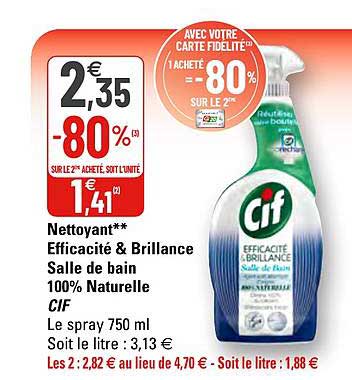nettoyant efficacité & brillance salle de bain 100% naturelle cif