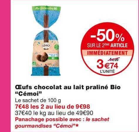 Oeufs Chocolat Au Lait Praliné Bio "cémoi"