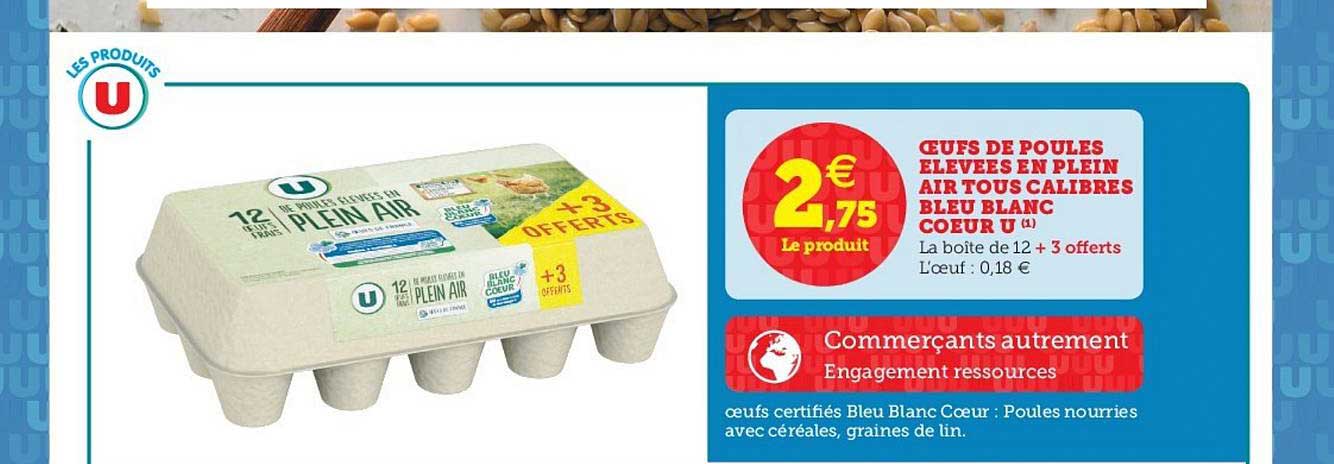 oeufs de poules élevées en plein air tous calibres bleu blanc cœur u