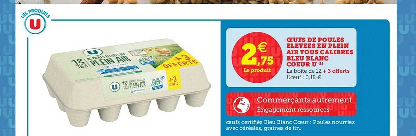 oeufs de poules élevées en plein air tous calibres bleu blanc cœur u