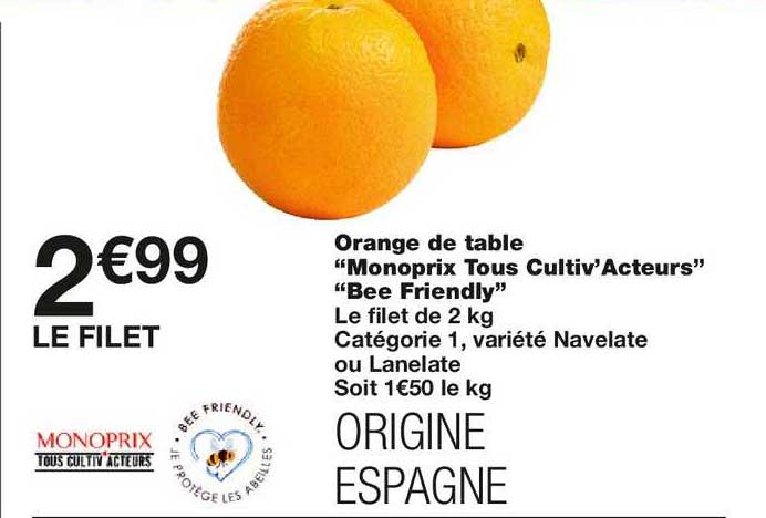 orange de table "monoprix tous cultiv'acteurs" "bee friendly"
